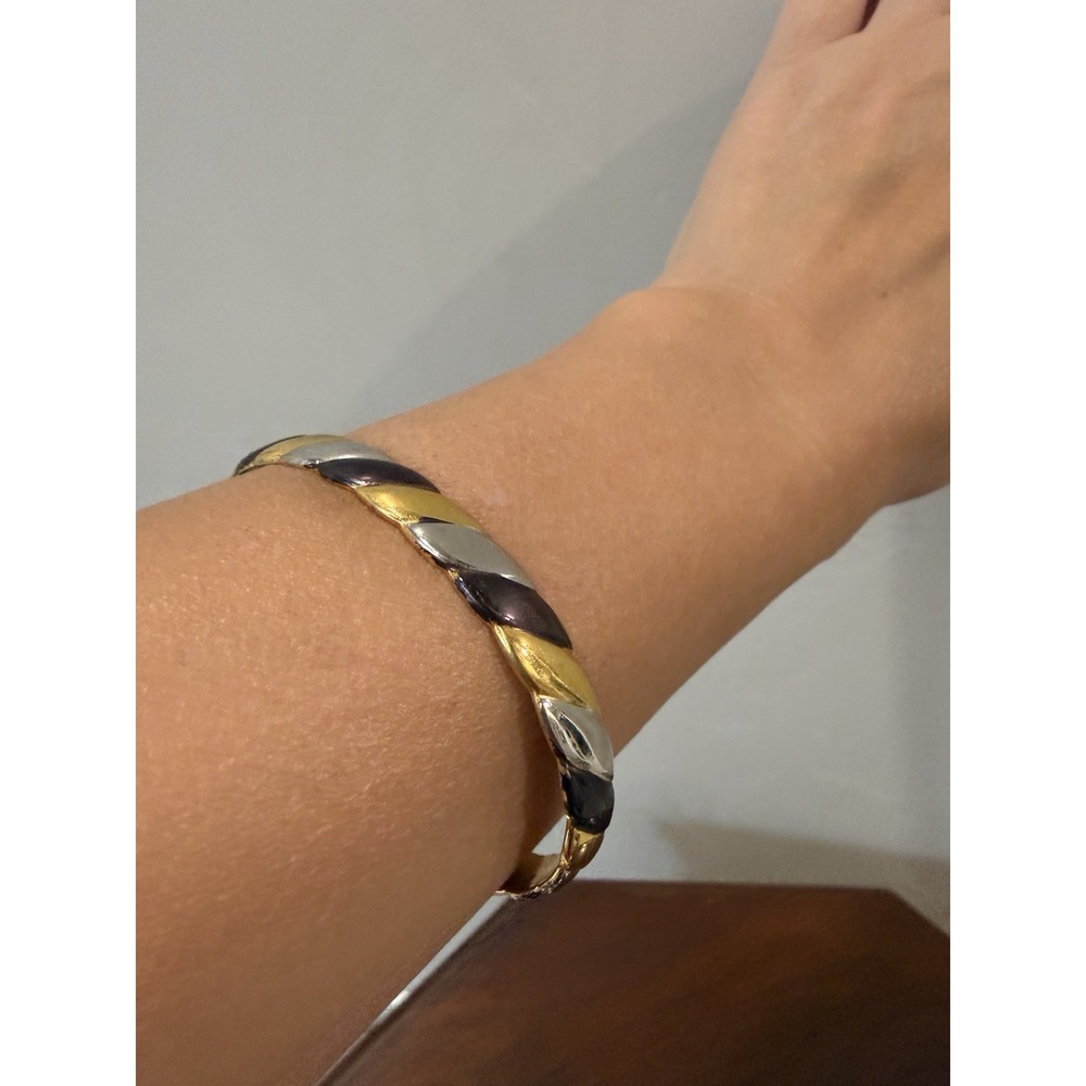 Vtg 24K Gold Plated Tricolor Magnetic Therapy Cuff Bracelet Twisted Wave 2.5"